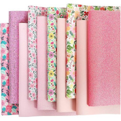 ZAIONE Rozā mākslīgās ādas loksnes: 10 gabali 8x12 collu roze ziedu drukas ziedu spīdums vienkrāsains mākslīgās ādas sortimenta A4 saišķi lokiem auskari DIY amatniecība