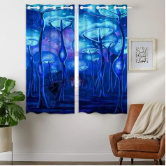 YISUMEI - Opaque Curtains, Fantasy Mushroom Forest, 160 x 110 cm, Set of 2 Blackout Curtains with Eyelets for Bedroom, Living Room