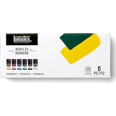 Liquitex 3699322 Profesionāls akrila guašas komplekts - pamatkrāsas, 6 krāsas 22 ml, matēts - akrila krāsa ar guašas īpašībām, ar augstu pārklājumu, ūdensizturīga un gaismas izturīga