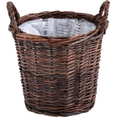 Ar rokām darināts neapstrādāts vītolu stādītājs, dekoratīvs augu grozs - dabīgi brūns, mazs (iekšējais augšdaļas diametrs 17 cm, iekšējais augstums 15 cm)