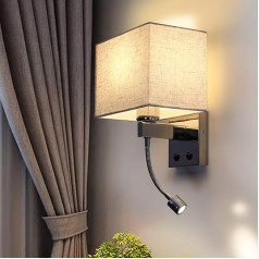 ZMH sienas lampas iekštelpu sienas lampas guļamistabas sienas prožektors LED 360° pagriežama lasīšanas lampa Square Fabric Shade Design sienas apgaismojums ar slēdzi moderns E27 apgaismojums gaitenim gultai dzīvojamā istaba