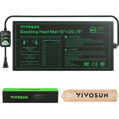 VIVOSUN Stādu sildīšanas paklājs ar pašregulējošu dubulto digitālo displeju, temperatūras regulēšana, 10 x 20,7 collas, ūdensizturīgs augu sildīšanas spilventiņš dīgšanai, hidroponikai, alus ražošanai, audzēšanai un siltumnīcām