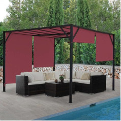 Pergola Baia Dārza lapene Terases nojume Izturīgs 6 cm tērauda rāmis + bīdāms jumts Bordo sarkans 4 x 4 m