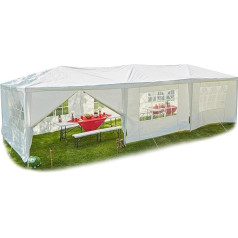 Relaxdays lapene 3 x 9 ar sānu paneļiem, logu, festivāla, dārza lapene svinībām, PE jumts, tērauds, 300 x 900 cm, balta krāsā