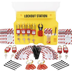 TRADESAFE Lockout Tagout stacija ar Lotus ierīcēm - Lock Out Tag Out Kit padome satur 8 gabalu drošības slēdzenes komplektu, 3 knaibles piekaramajām slēdzenēm, 30 birkas, kas nav paredzētas slēdzenes drošībai