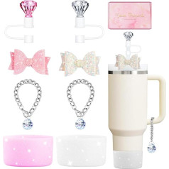 Stenlija kausa piederumi Glitter Straw Topper Silikona zābaku tauriņš Crystal Handle Charms Stenlija kausa 30 un 4oz rozā ūdens pudeles piederumu komplekts atkārtoti lietojams
