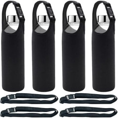 DanziX 4 iepakojumu ūdens pudeles turētājs, neoprēna uzmava ar 4 plecu siksnām, piemērots visām 16-20oz sporta ūdens pudelēm (melns)