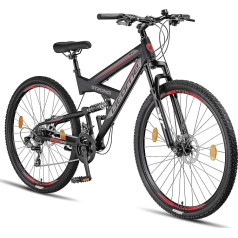Licorne Bike Strong 2D Premium kalnu velosipēds 26, 27,5 un 29 collu velosipēds zēniem, meitenēm, sievietēm un vīriešiem Disku bremzes priekšā un aizmugurē 21 ātruma pārnesumi Pilna balstiekārta