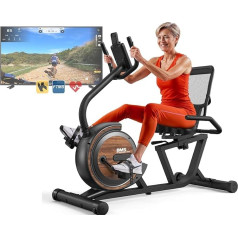 MettleMatic Recumbent Ergometrs 150 kg slodzes ietilpība Atpūtas velosipēds ar 16 regulējamiem pretestības līmeņiem, Smart Bluetooth, LCD displejs, sirdsdarbības sensori
