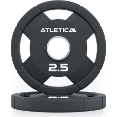 Atletica 4H gumijas plāksnes, gumijotas svaru plāksnes, izturīgas, triecienizturīgas, diametrs 50 mm, pāri no 1,25 kg līdz 25 kg