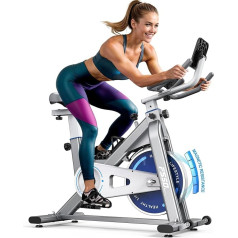 FYSIQ Exercise Bike Ergometer Fitnesa velosipēdi: 300 W pretestības griezes moments, RPM displejs, liels planšetdatora turētājs, 150 kg slodzes ietilpība.