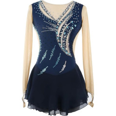 FZHQQNZJF Daiļslidošanas kleita meitenēm ar garām piedurknēm slidošanas kostīmi Rhinestone baleta slidošana Performance Wear Dāmu konkurss Vingrošana Uniforma
