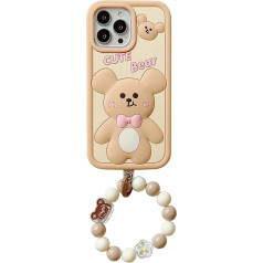 QoKcoahn Mīksts 3D Kawaii telefona futrālis iPhone 12/12 Pro, Mīļš 3D Kawaii telefona futrālis, rozā lācītim ar atslēgu piekariņu, mīkstā silikona želejas aizsardzība pret kritieniem iPhone 12/12 Pro