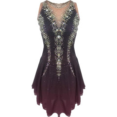 Hynyjxjy daiļslidošanas kleita meitenēm bez piedurknēm slidošana apģērbs skrituļslidošana konkursa svārki ar gradientu spīdīgu Rhinestones Mākslinieciskā vingrošana Leotards