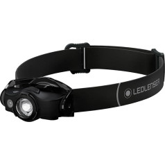 Ledlenser MH4 āra lukturis LED, melns, uzlādējams ar akumulatoru, 400 lūmeni, fokusējams, gaismas laiks līdz 35 stundām, sarkana gaisma, 1 x AA akumulators, metāla klips, medības, makšķerēšana, galva