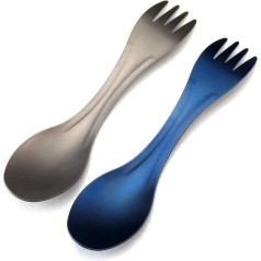 Ccanku C1145 Titāna kempinga karote ar garu rokturi Spork un karote āra pārgājieni kempinga videi draudzīgs 2 in 1 (2 iepakojumā)
