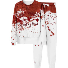 Sieviešu brīvā laika tērpu komplekts, Pulovers un garas bikses, treniņtērps, Bloody Horror Tracksuit, 2 gabalu Crew kakla Tracksuit komplekts, gadījuma vaļēju brīvā laika tērps, moderns Halloween sporta apģērbs, skriešana