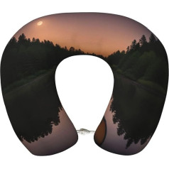 AKDODK Moonlit Canoe Allagash River Print Airplane Neck Pillow for Travelling, Memory Foam Travel Pillow, Portable Airplane Accessories