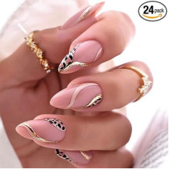 Sethexy viltus nagi Mandeļu formas īsi pasteļveida dzīvnieku drukas nagi Glitter False Nails spīdīgi mākslīgie nagi 24 gabali akrila nagi uzlīmēšanai sievietēm un meitenēm