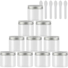 TIANZD Iepakojumā 24 mazas 50 ml caurspīdīgas plastmasas tukšas krējuma burciņas ar sudraba vāku 50 g tukša skārda skrūvējama kosmētikas trauka burciņa, 6 gab. spatulas