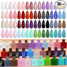 LILY'CUTE UV nagu lakas komplekts, 36 gabaliņu gēla nagu laka ar spīdīgu matētu virsmu un bāzes gēla pārklājumu Shellac nagu laka pelēks, balts balts krāsu gēls nagu studijas dizaina sākuma manikīra dāvanu komplekts
