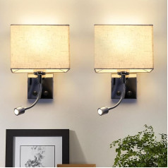 ZMH sienas lampas iekštelpu sienas lampas guļamistaba 2 sienas starmeši LED lasīšanas lampa 360° pagriežama kvadrātveida auduma ēnas dizaina sienas apgaismojums ar slēdzi E27 moderns apgaismojums priekšnama gultai