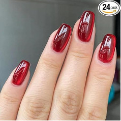 Kaichen Simplicity Cat's Eye False Nails for Sticking, sarkani Cat's Eye Press On Nails Short, ietilpst 24 naglas, 24 līmlapiņas, 1 manikīra uzlīme, 1 mini filmiņa