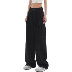 Džinsi Taisnas kājas sieviešu Cuddly Baggy Sieviešu augsts jostasvieta džinsi Harem bikses Ērtas Elegants elegants Cargo Wide Leg bikses Apģērbi Stretch Y2K Loose gadījuma bikses Darba bikses
