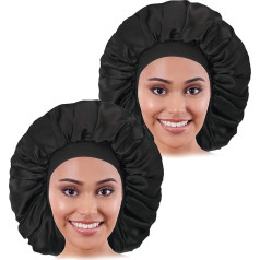 CACASO 2PCS Liela satīna cepurīte, Raibaubl zīda cepurīte ar elastīgu, mīkstu joslu, liela miega cepure sievietēm matu kopšanai, Jumbo cepurīte dabīgiem, gariem, cirtainiem matiem, cirtainiem matiem.