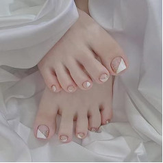 SINLOV 24 gabali Nude Square Shiny Sequins Short Full Set False Nails sievietēm un meitenēm
