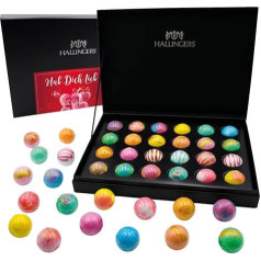 Hallingers Hab Dich Lieb - Für Verliebte zum Valentinstag 24er Badebomben Geschenkset, fix & fertig als Geschenk verpackt (Set) - Valentinstag als Geschenk für ihn & Geschenk für sie | Glückwunsch Jah