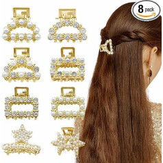 Mini-Haarspangen mit Perlen, goldfarben, Kristall-Strass, kleine Haarspangen, rutschfeste Clips, Styling-Haarschmuck für Damen und Mädchen, 8 Stück