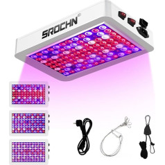 SROCHN LED augšanas lampa, augu lampa, 3 vadības režīmi ar IR UV, ar 3 metru kabeli, pilna spektra LED augu lampa telpaugiem, dārzeņiem, siltumnīcām, kokaudzētavām (B2 192 spuldzes)