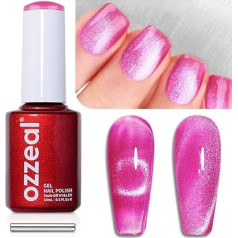 Ozzeal Cat Eye UV gēla nagu laka, 15 m Hot Pink Crystal Magnetic Cat's Eye UV nagu laka Pavasara vasaras gliteru gēla nagu laka Hologrāfiskā spīduma gēla nagu laka Soak Off UV LED