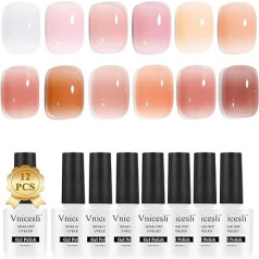 Vnicesli UV nagu laka Milky White Nude Pink, 12 krāsu gēla nagu laka Soak-Off UV/LED gēla nagu laka caurspīdīga dabiskā šellaka nagu laka nagu studijai DIY Home 10 ml