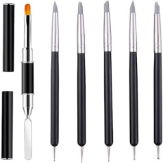5 Stück Silikon Nail Art Skulptur Stift mit 1 Stück Dual-Ended Poly Gel Pinsel Nagel Dotting Tool Nail Art DIY Dekoration Werkzeug für Home Salon
