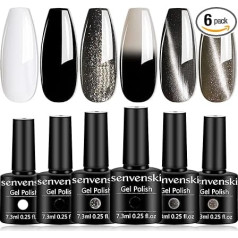 Senvenski gēla nagu laka balta melna sudraba sudraba pelēka krāsa mainās krāsas termiskā magnētiskā temperatūra hameleons šellaka gliteru UV LED dāvanu komplekts nagu laka bērniem meitenēm (HS004)