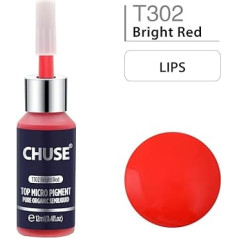 CHUSE T302 Microblading Micro Pigment Pastāvīgais grims Tetovējums Tetovējums Tinte Kosmētikas Krāsa Spilgti sarkana Izturēja SGS, DermaTest 12ml (0.4fl.oz)