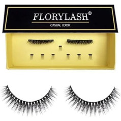 FLORYLASH® Casual Look - magnētiskās skropstas 3 magnēti, dabīgas magnētiskās mākslīgās skropstas bez acu lainera, 3D apjoma komplekts, atkārtoti lietojams (izmērs S, 25 mm plats)