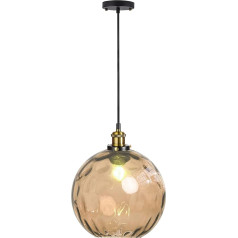 EKSED Modern Waves Round Glass Ball Pendant Light - viļņota abažūra ar misiņa piekariņu virtuves salai un ēdamistabai (dzintars, 20 cm)