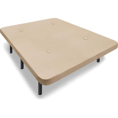 HOGAR24 ES Pastiprināta polsterēta pamatne ar 6 metāla kājiņām, augstums 26 cm, pārklājs 3D, smilškrāsa + 4 vārsti elpojošai vielai, izgatavots no augstas kvalitātes MDF, 140 x 200 cm