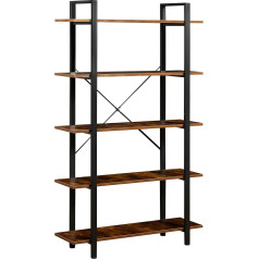 Brigros WeHome 5 līmeņu grāmatu plaukts Industriālā stila Vintage brūns un melns, 80 x 30 x 186 cm, glabāšanas plaukts, dzīvojamā istaba, guļamistaba, kabinets, vertikāls grāmatu plaukts (105 x 33,5 x 105 x 33,5 x