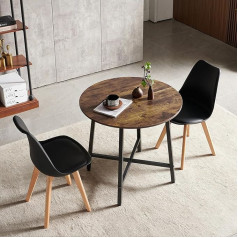 Furnitable Ēdamistabas grupa Ēdamgalds ar 2 krēsliem, apaļš virtuves galds ar 2 ēdamistabas krēslu komplektu, atpūtas komplekts viesistabai, virtuvei (Vintage Brown Ink Black Table + 2 Black Chairs)