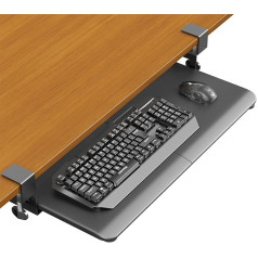 ERGOMAKER tastatūras paliktnis, tastatūras atvilktne zem galda ar C-veida stiprinājumu, ergonomisks dizains, tastatūras paliktnis rakstīšanai 650 x 300 mm, birojam un mājai (melns)