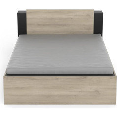 ‎Demeyere Demeyere gulta 140 x 190/200 ar industriālo glabātuvi 2 atvilktnes 2 nišas - krāsa matēti melna un gaišs ozols - 144,7 x 227 x 87,7 cm