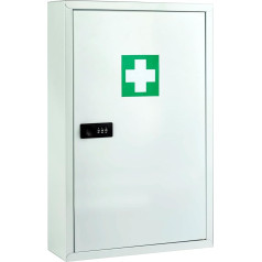 Safes Uk Medcab Medicīnas kabinets | Sienas pirmās palīdzības metāla kaste ar mehānisko kombinēto slēdzeni | Slimnīcas klīnikas zāļu uzglabāšanas seifs | Balta ar zaļu krusta uzlīmi