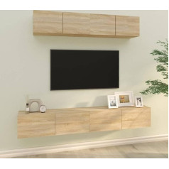 Homgoday TV mēbeļu komplekts, 4 daļas, Sonoma ozols, izgatavots no daudzslāņu koka, TV skapītis, zems TV skapītis, žurnālgaldiņš, viesistaba, TV statīvs industriālai viesistabai