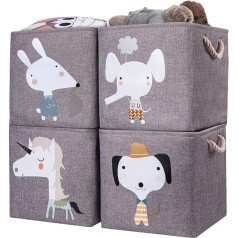 Axhop Bērnu glabāšanas kaste, 4 komplekti, 33 x 33 x 33 cm, salokāms glabāšanas grozs plauktam, ideāli piemērots izmantošanai kallax, rotaļlietu kaste, rotaļlietas, grāmatas, bērnu istaba, pelēks vienradzis
