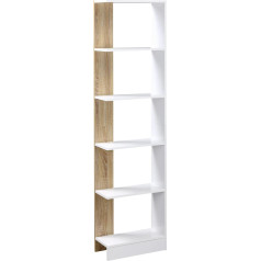 Homcom Stāvplaukts, grāmatu plaukts, 5 līmeņu biroja plaukts, glabāšanas plaukts, dokumentu plaukts, virtuves plaukts, skaidu plātne, ozols + balta, 45 x 21 x 170 cm