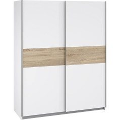 Forte Winner 150 skapis, bīdāmo durvju skapis, skandināvu guļamistaba, 2 durvis, balta / sonoma ozola koka apdare, 150 cm plats x 190,5 cm augsts x 61 cm dziļš